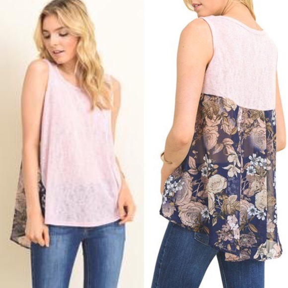 Tops - Make Offer 🌷Pink and Floral Sleeveless Tank Top